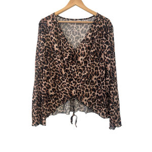 BEAUDRM Womens Sz 4XL Leopard Print Sheer Blouse NEW